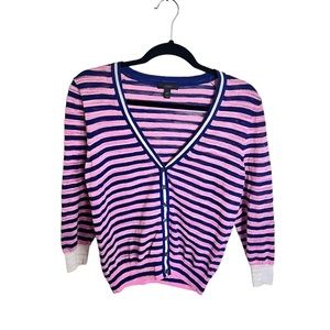 J Crew Blue and Pink Striped Lightweight Cardigan Size Medium